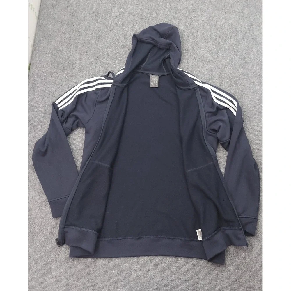 Adidas Track Jacket Mens XL Blue Full Zip Athletic Hooded Pockets Athleisure Gym